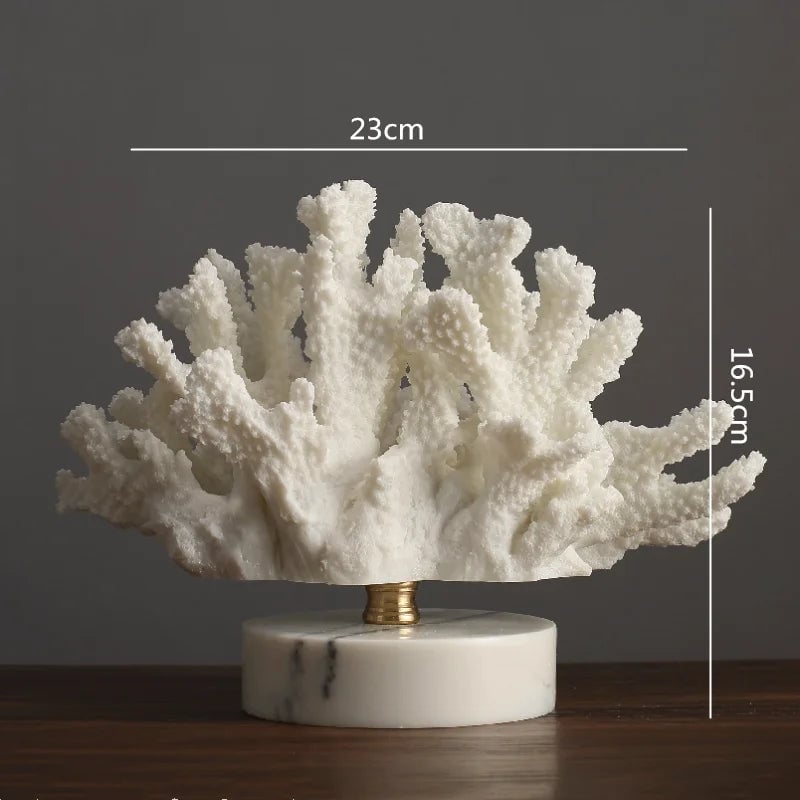 Artificial Coral Resin Sculpture White Marble Base Home Decor