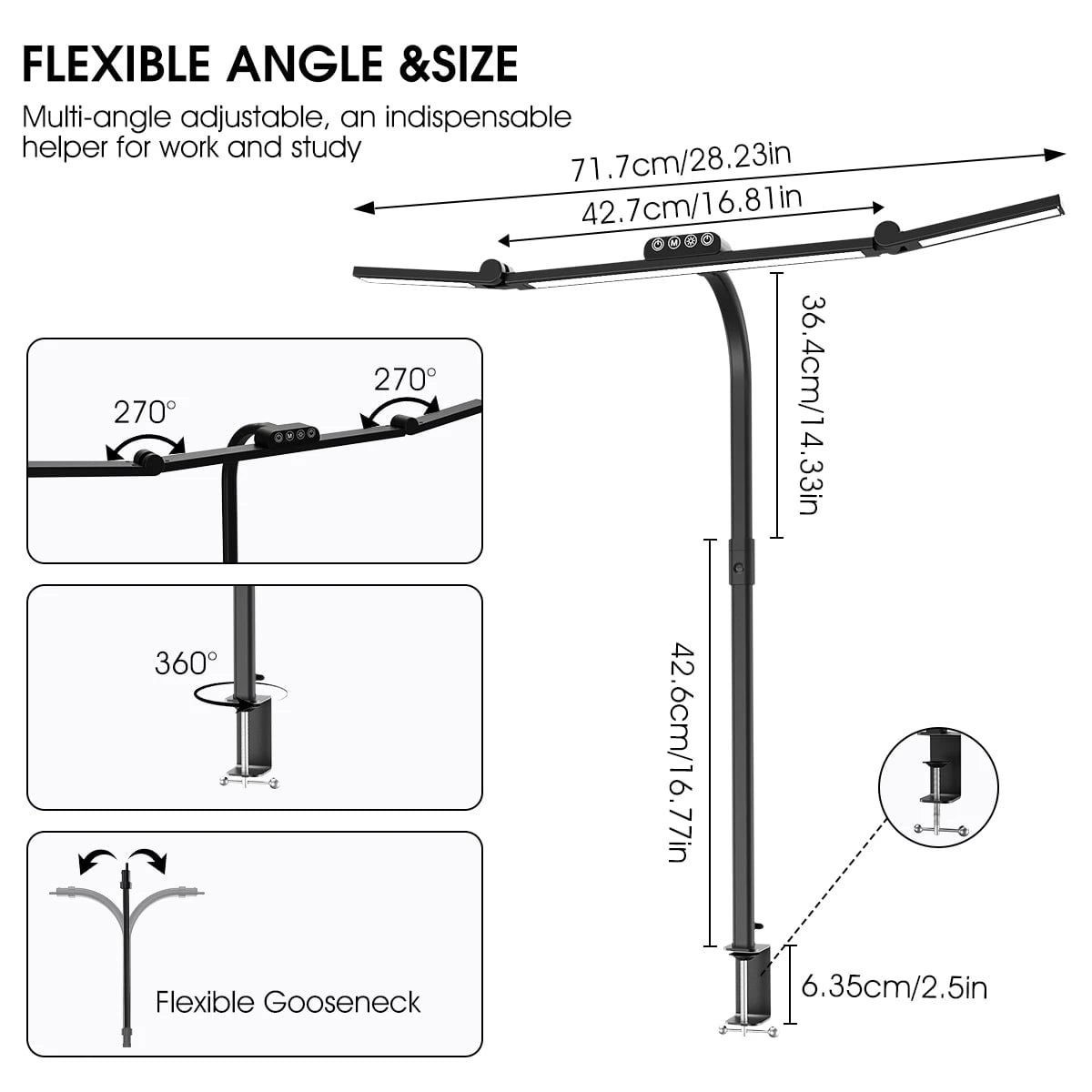 24W LED Desk Lamp with Clamp - Ultra Bright Architect Table Lamp