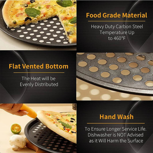 Nonstick Carbon Steel Pizza Crisper Tray - Round Perforated Baking Pan