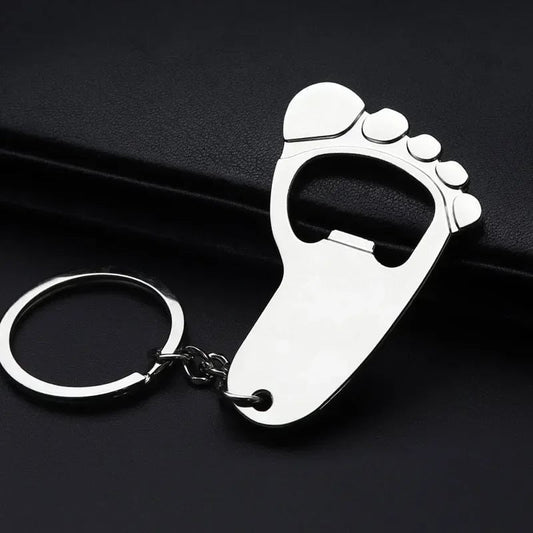 Metal Foot Keychain Bottle Opener - Beer Cap Corkscrew Key Ring Z004