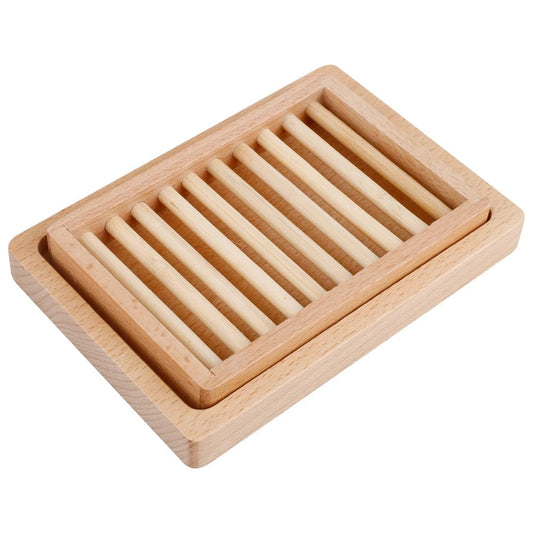 Two Tier Wooden Soap Dish Holder 14x10x2.5cm Bathroom Storage Tray