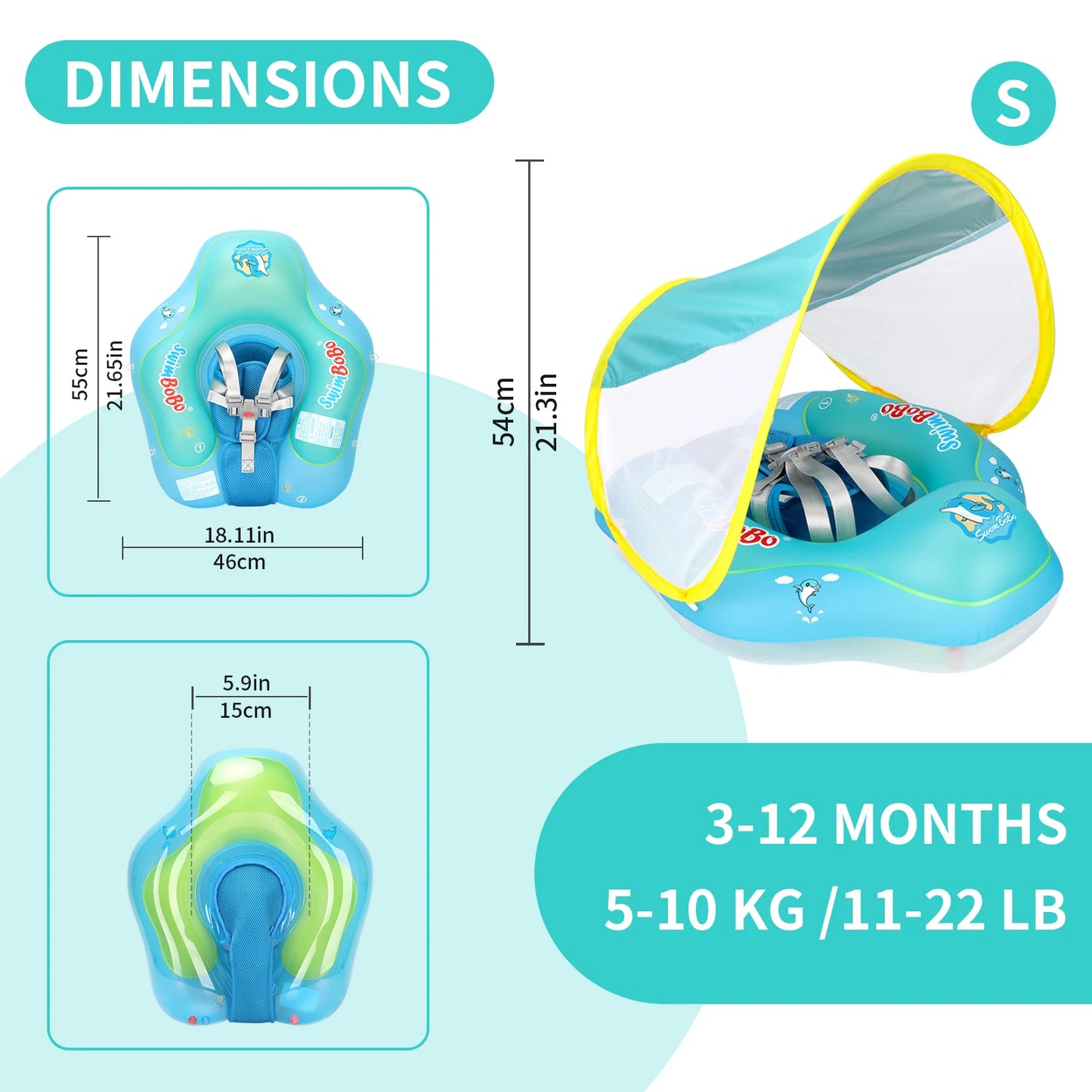 Inflatable Baby Swimming Ring Float with Sun Canopy - Infant Pool