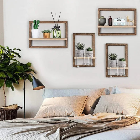 Rustic Wood Floating Wall Shelves - Farmhouse Storage for Bedroom