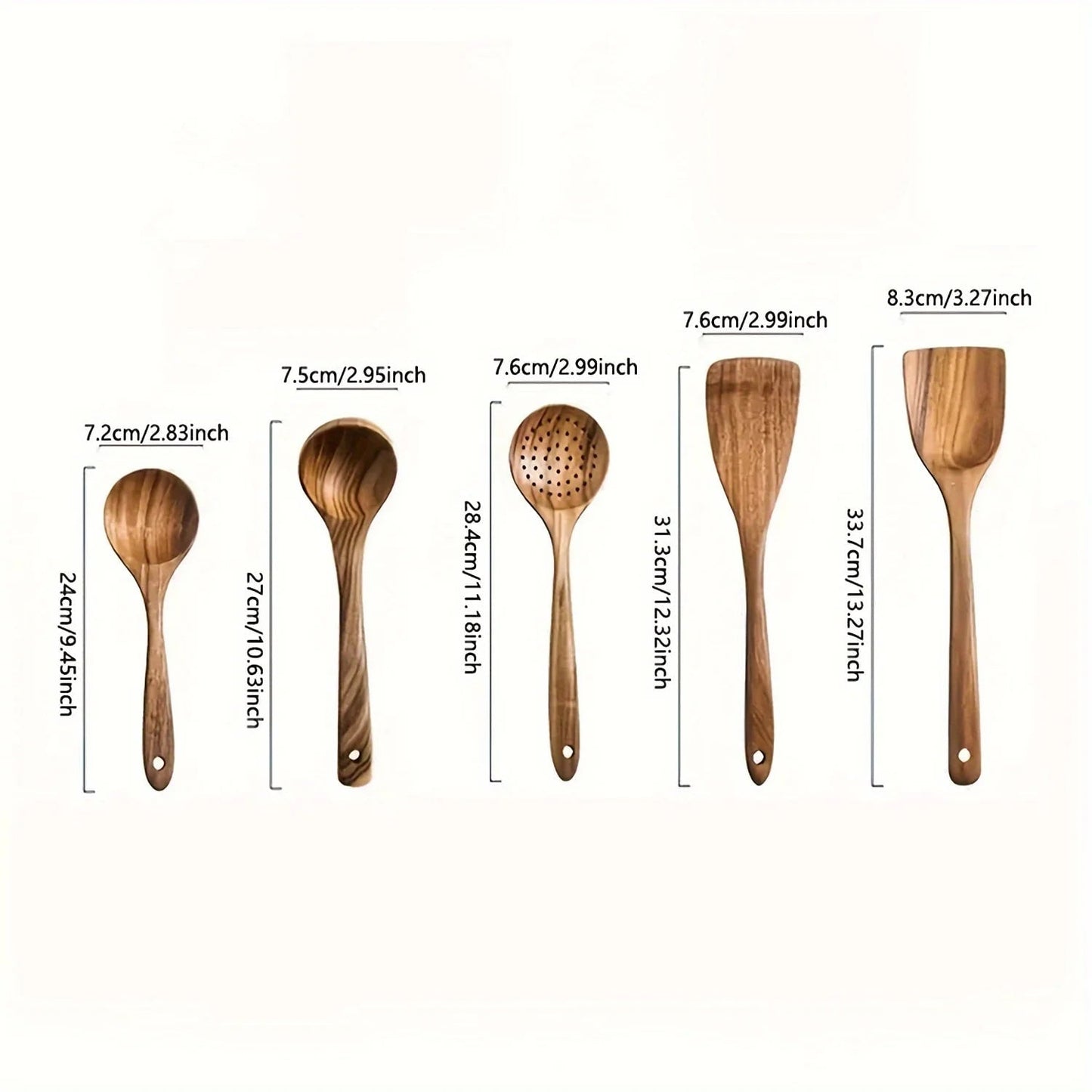 5-Piece Natural Wooden Kitchen Utensils Set - Spoons Spatula Ladle