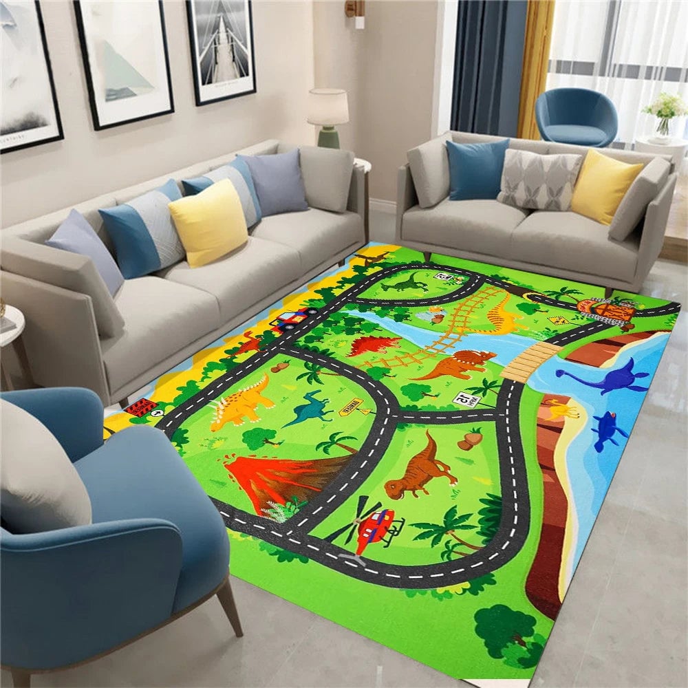 Dinosaur Track Carpet Floor Mat - Kids Educational Play Mat