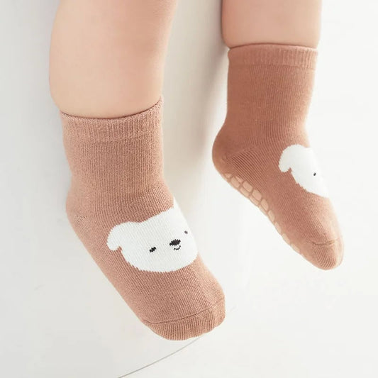 Kids Non-Slip Socks 6-Pack Fox Bear Pattern Toddler Floor Socks