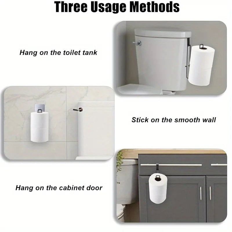 Self-Adhesive Black Iron Toilet Paper Holder with Towel Bar