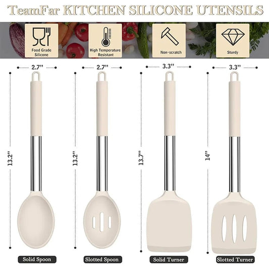4Pcs Heat Resistant Silicone Cooking Utensil Set Spatulas Spoons