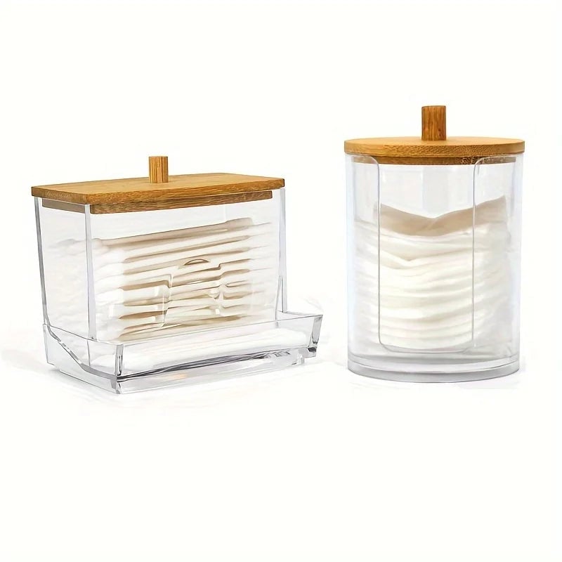 Clear Acrylic Round Makeup Organizer Cotton Pad Swab Holder 1-2Pcs