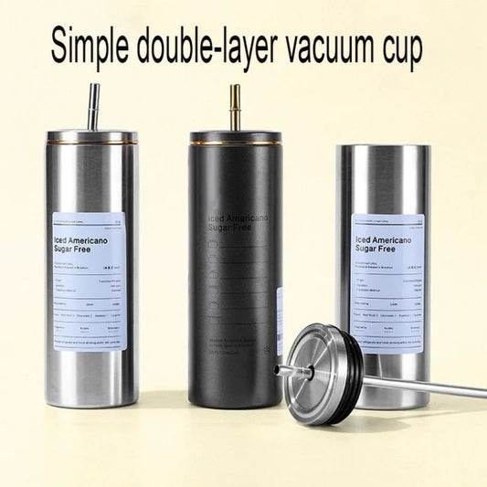 Stainless Steel Insulated Coffee Cup with Straw - Hot & Cold Drinks