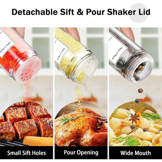 12pc Glass Spice Jars with Bamboo Lids, Labels & Collapsible Funnel