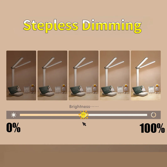 LED Desk Lamp 3-Level Dimmable Touch Control USB Rechargeable Foldable