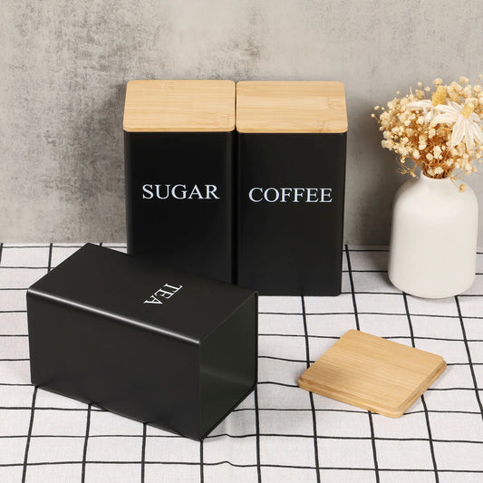 3Pcs Vacuum Sealed Stainless Steel Coffee Bean Tea Sugar Jars Set