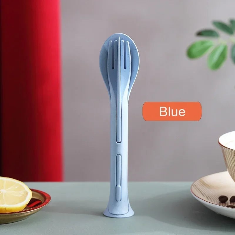 3PCS Wheat Straw Cutlery Set Portable Detachable Travel Camping