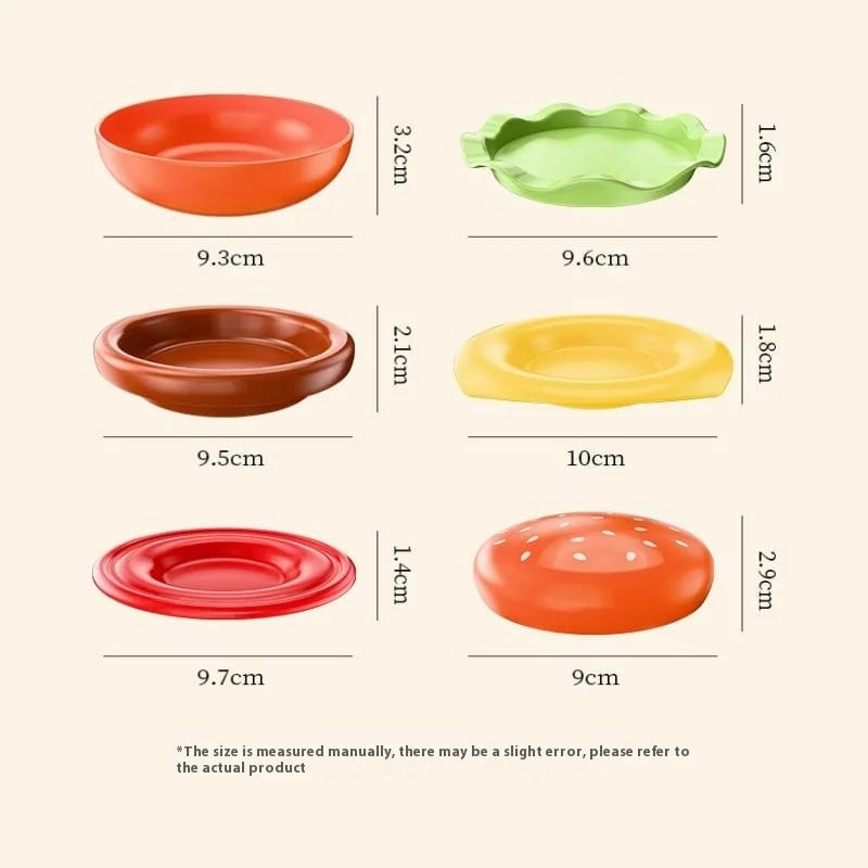 6-Layer Stackable Hamburger Plate Set PP Dinner Plates Sauce Container