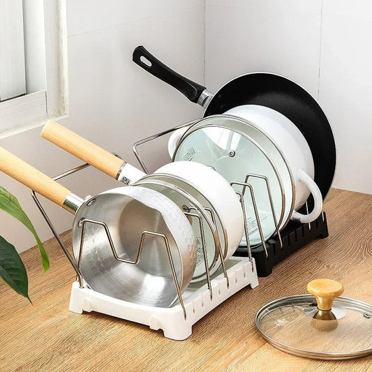 Adjustable Pot Lid Rack & Spoon Holder - Kitchen Organizer Stand