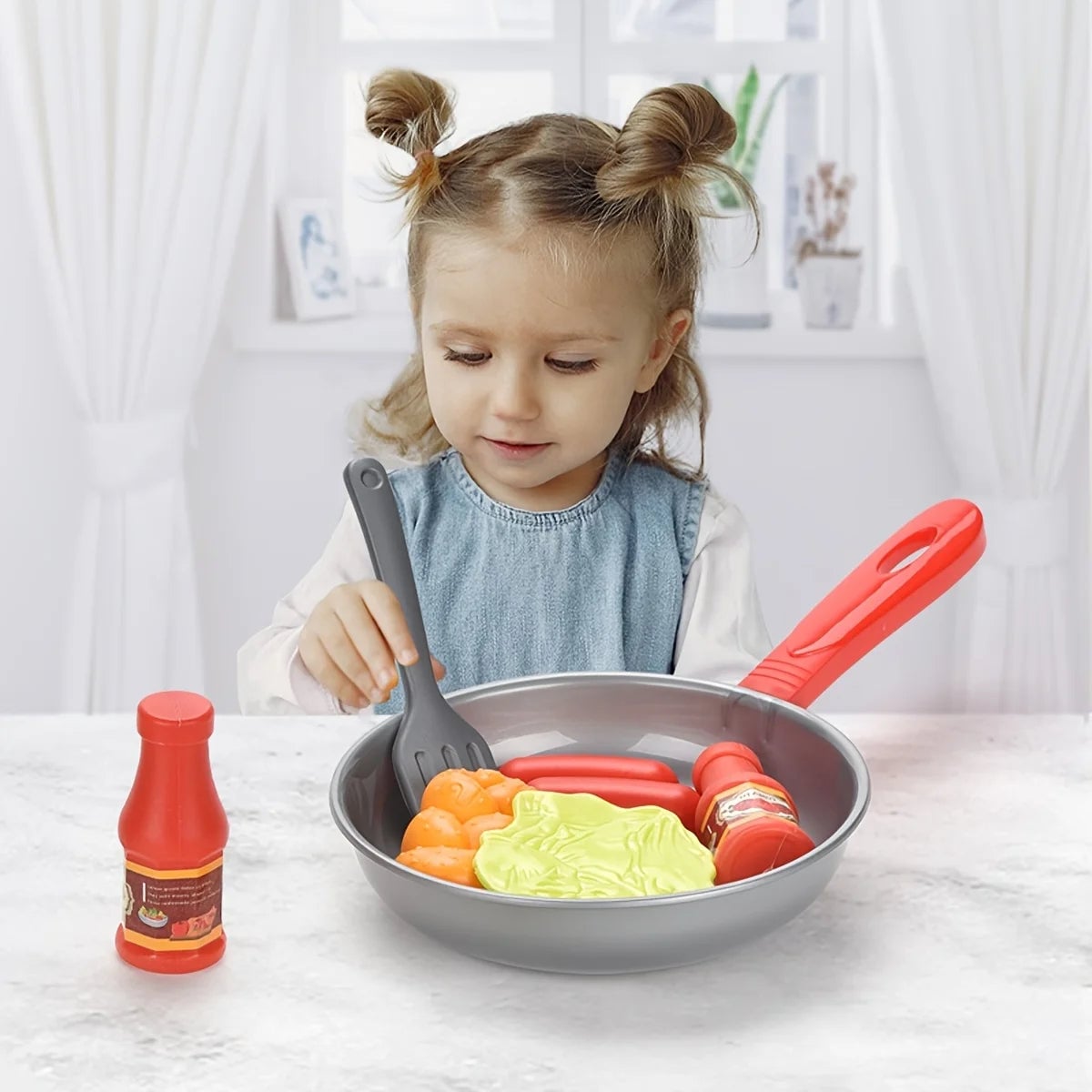 8PCS Kitchen Pretend Play Set - Food Toys Cookware with Steak Bread