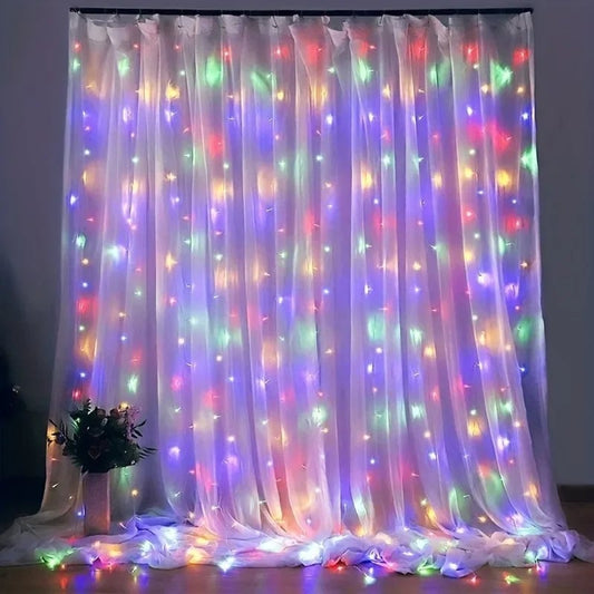 3x3M USB LED Curtain Lights 8 Modes Remote Control Christmas Wedding