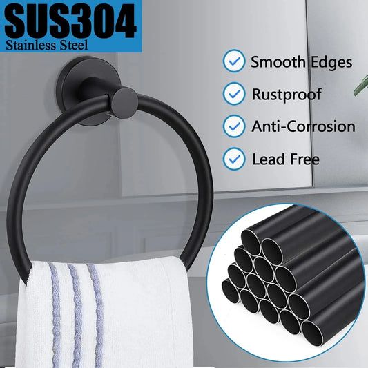 Brushed Stainless Steel Towel Ring - Modern Wall Mount Bathroom Holder