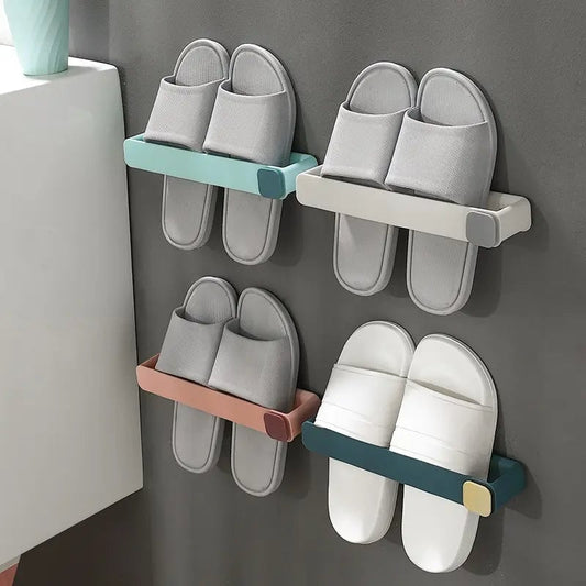 Wall Mounted Bathroom Slipper Shelf No Drill One Piece Shoe Rack