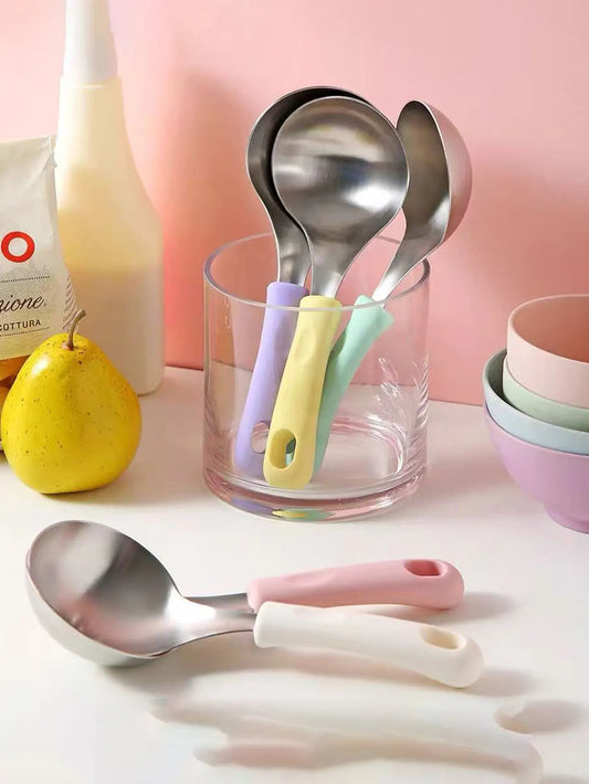Korean-Style Stainless Steel Soup Spoon with Silicone Handle