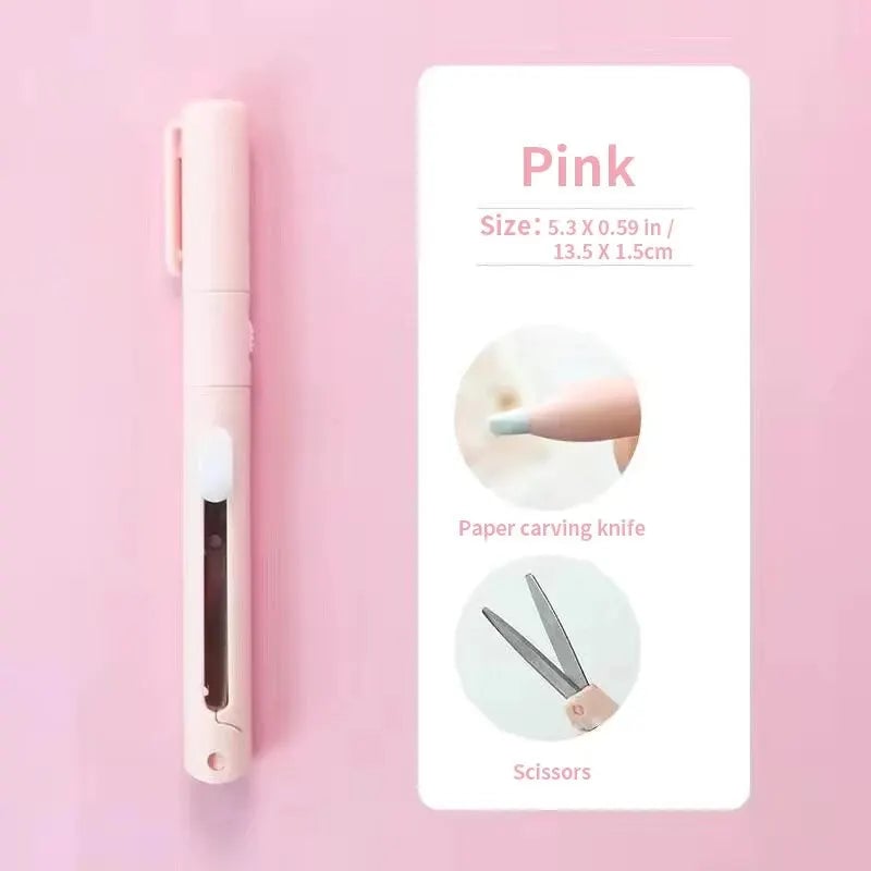 Mini Portable 2-in-1 Scissors Paper Cutter Knife Pen Shape Art Tool