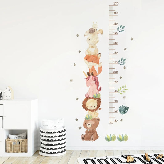 Nordic Animal Height Measure Wall Stickers Bear Lion Bunny Kids Grow