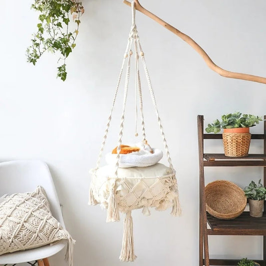 Hand Woven Cotton Rope Cat Hammock - Winter Pet Hanging Basket