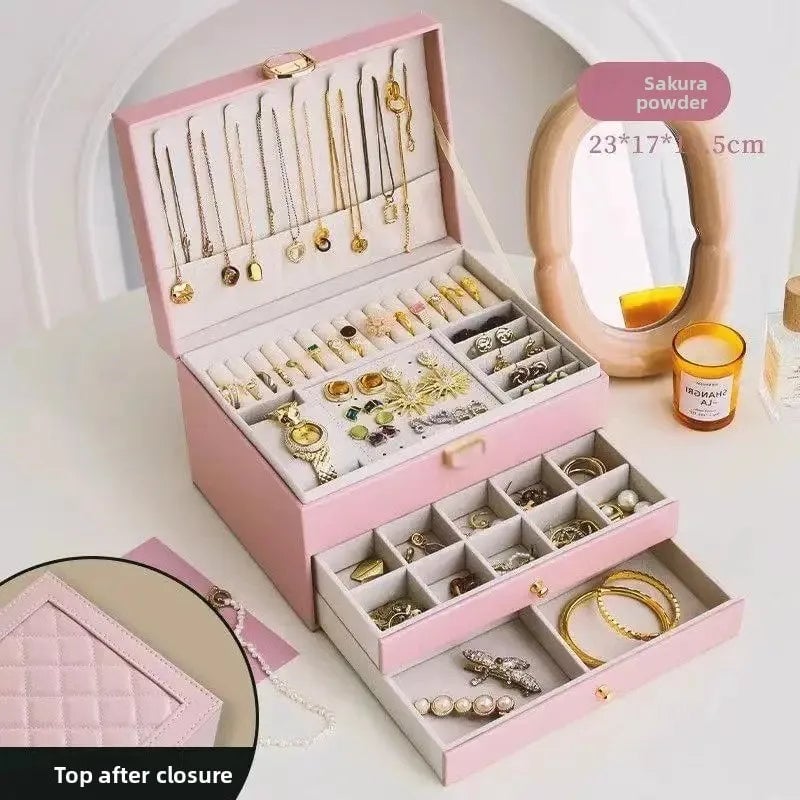 Large Capacity PU Leather Jewelry Box Multi-Compartment Storage Case