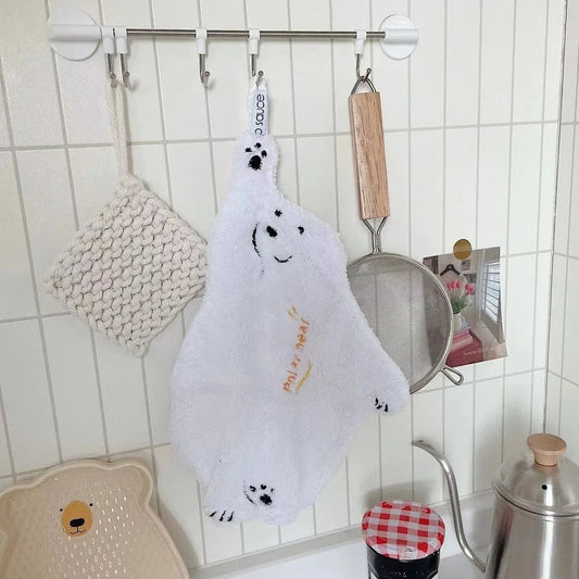 Super Absorbent Coral Fleece Kitchen Hand Towel - Polar Bear Design