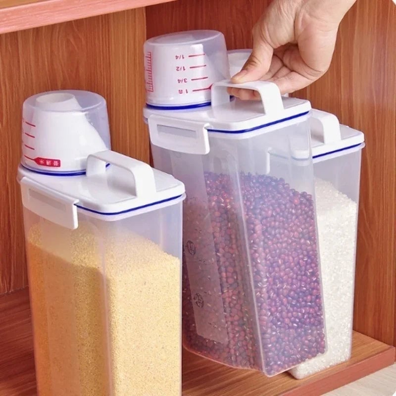 Transparent PP Food Storage Container with Measuring Cup - Rice Cereal