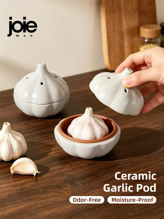 Ceramic Garlic Storage Container - Moisture Proof Anti Mold Design