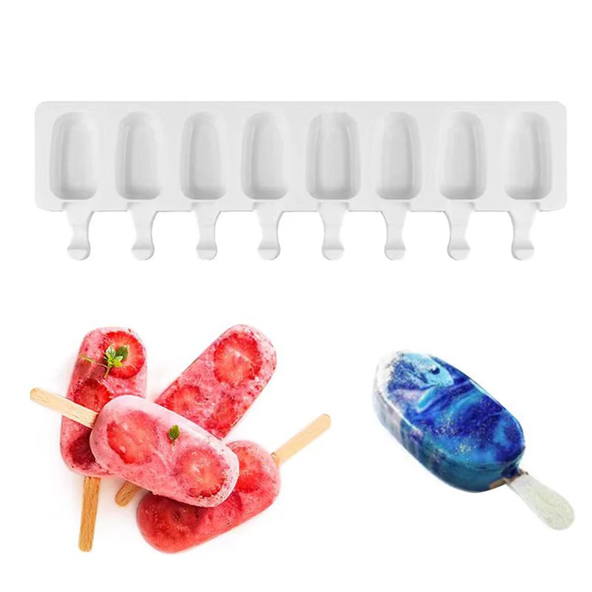 Silicone Ice Cream Mold - 6 Cavity DIY Popsicle Maker Ice Tray