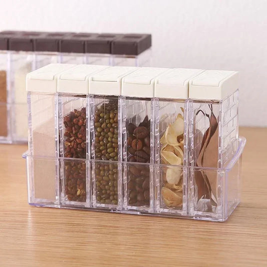 6-Piece PP Spice Storage Jars Set - Salt Pepper Kitchen Organizer