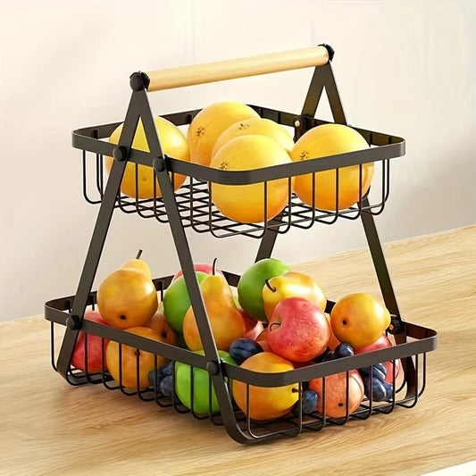 3-Tier Wire Mesh Fruit Storage Basket - Portable Kitchen Organizer