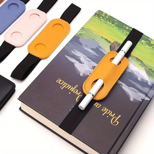 PU Leather Pen Holder Sleeve Elastic Band Clip Office Notebook