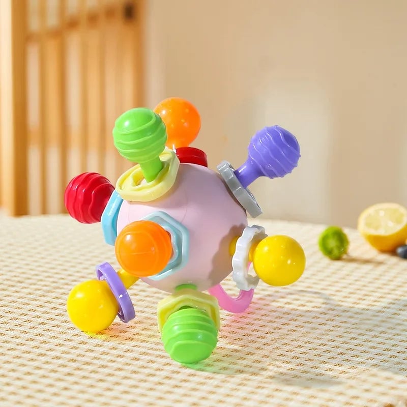 Rotating Rattle Ball Silicone Teether Baby Toy 0-12 Months Sensory