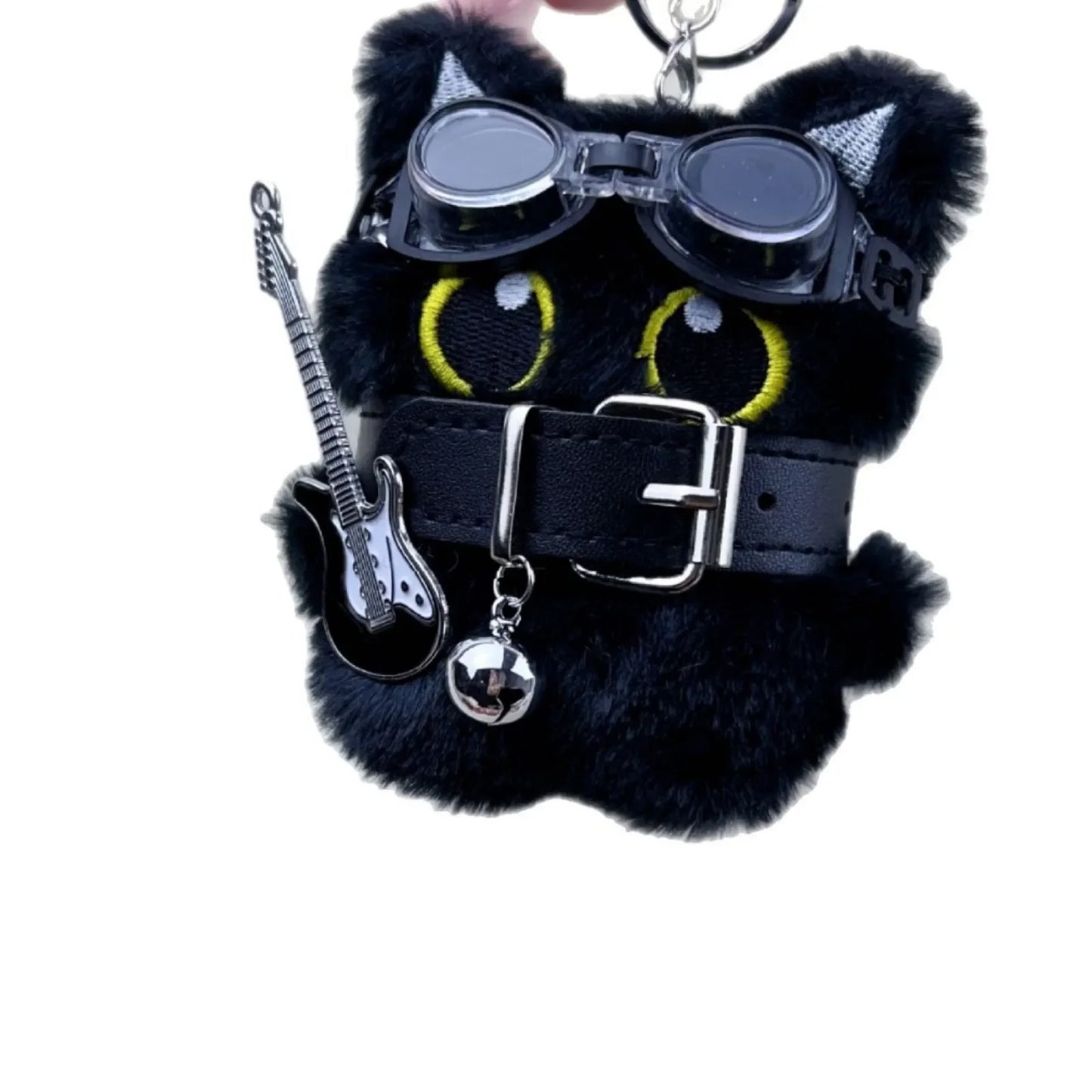 Black Cat Keychain with Big Eyes - Punk Style Bag Charm Accessory