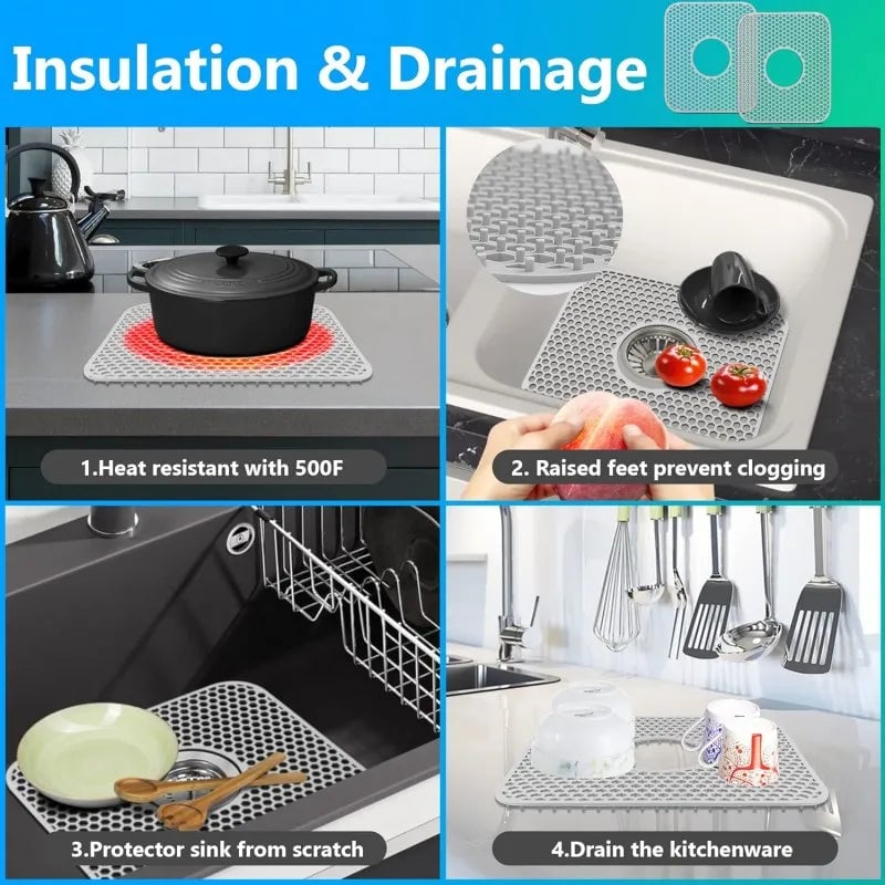 Silicone Kitchen Sink Mat - Folding Non-Slip Heat Resistant Protector
