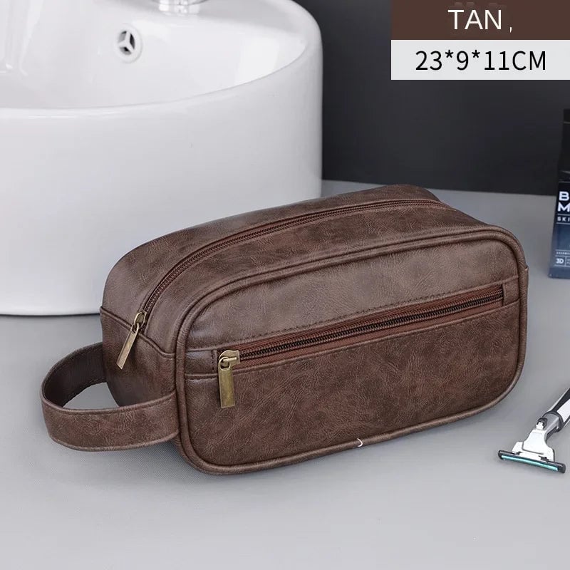 Large Capacity Leather Travel Wash Bag Multi-Pocket Toiletry Organizer