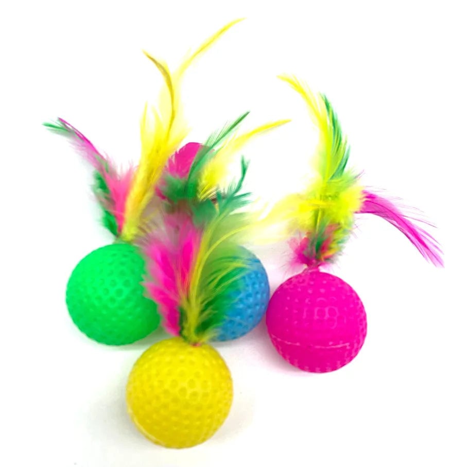 Interactive Feather Golf Ball Cat Toy - Crinkly Sound Self-Play
