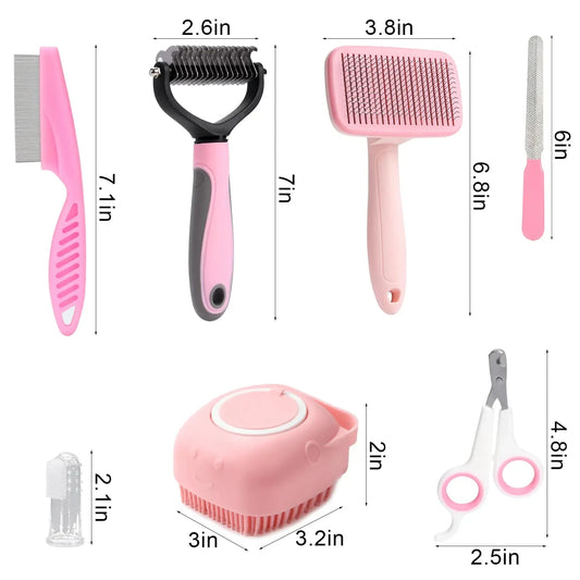 8-Piece Dog Grooming Set: Self-Cleaning Brushes, Nail Clippers & Files