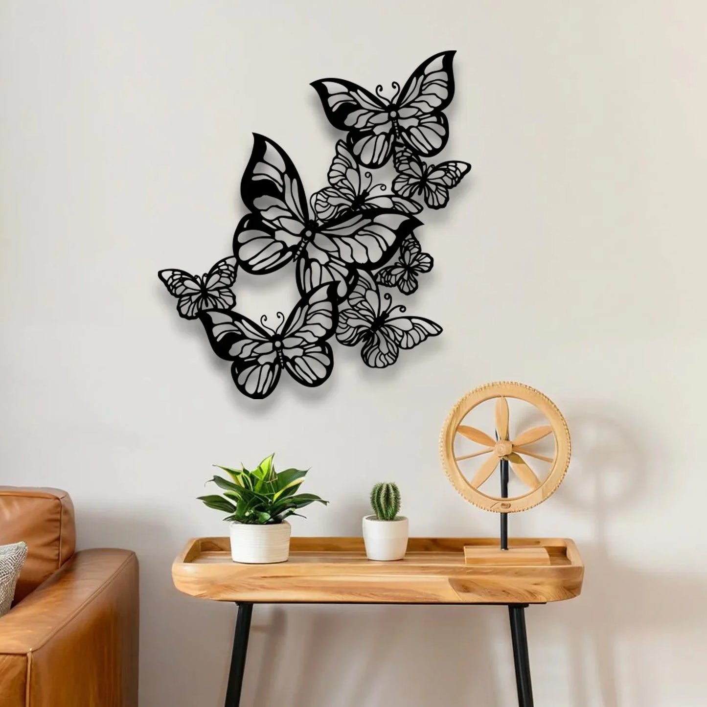 Black White Butterfly Flower Metal Wall Art Iron Sculpture Decor