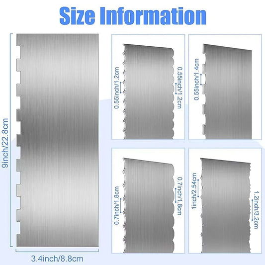 Stainless Steel Double-Sided Cake Scraper - Smooth & Textured Edges