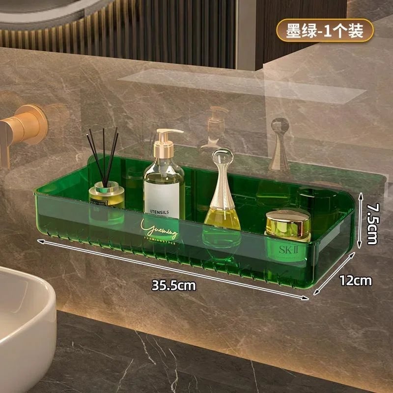 Transparent Wall-Mounted Bathroom Shelf No-Punch Washbasin Rack