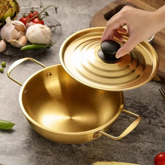 Gold Double Handle Lidded Stockpot - Instant Noodles Hot Pot Cookware