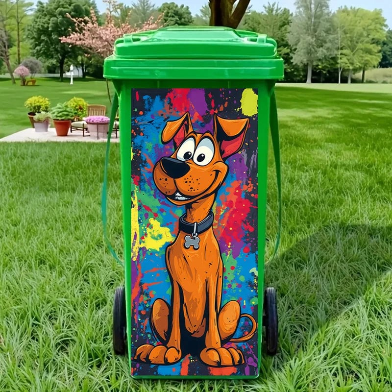 Waterproof Cartoon Dog Rubbish Bin Stickers - Removable Vinyl Decals