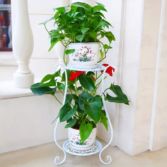 Double Layer Metal Flower Rack Plant Display Stand Indoor Outdoor