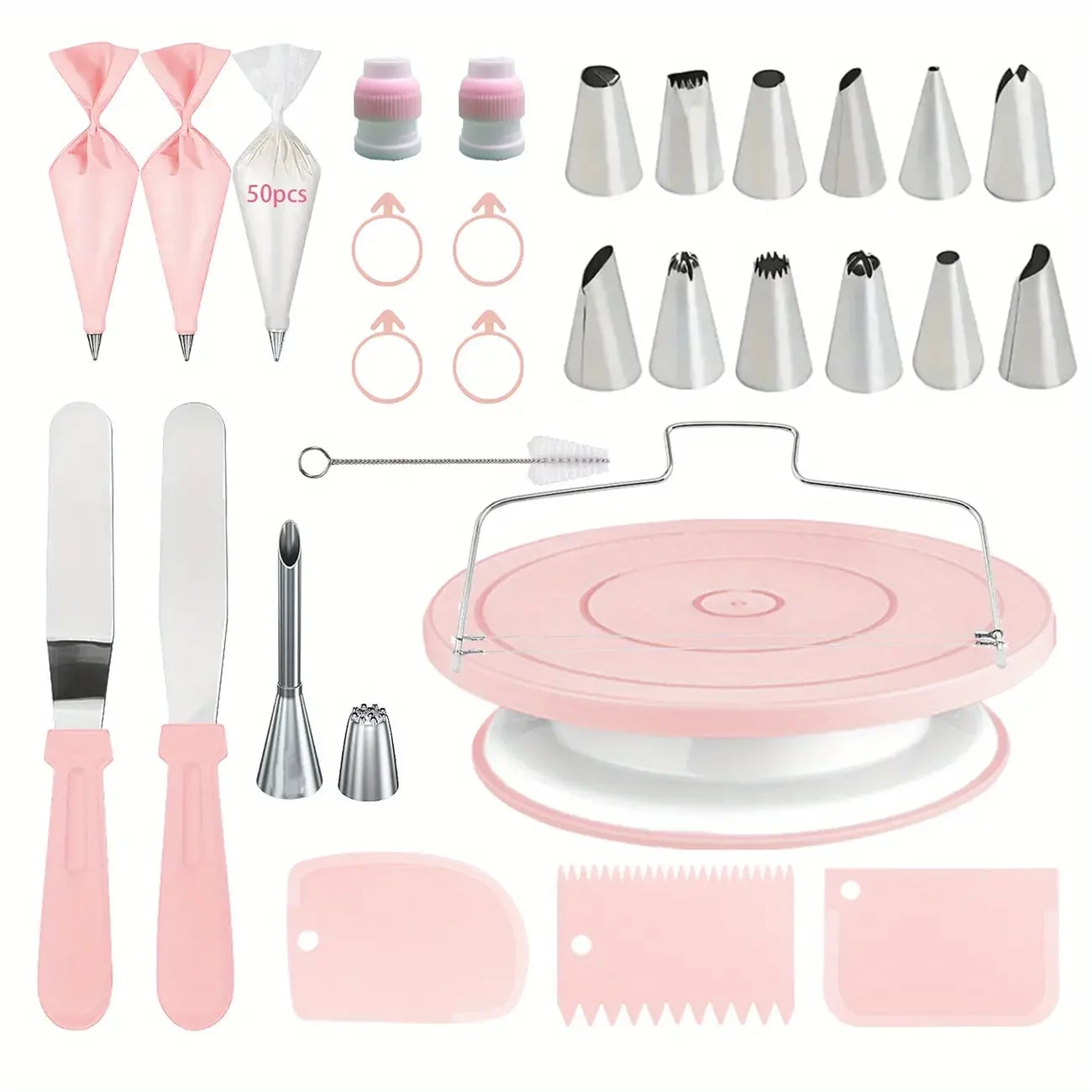 80PCS Cake Decorating Set Non-Slip Turntable 14 Piping Tips Tools