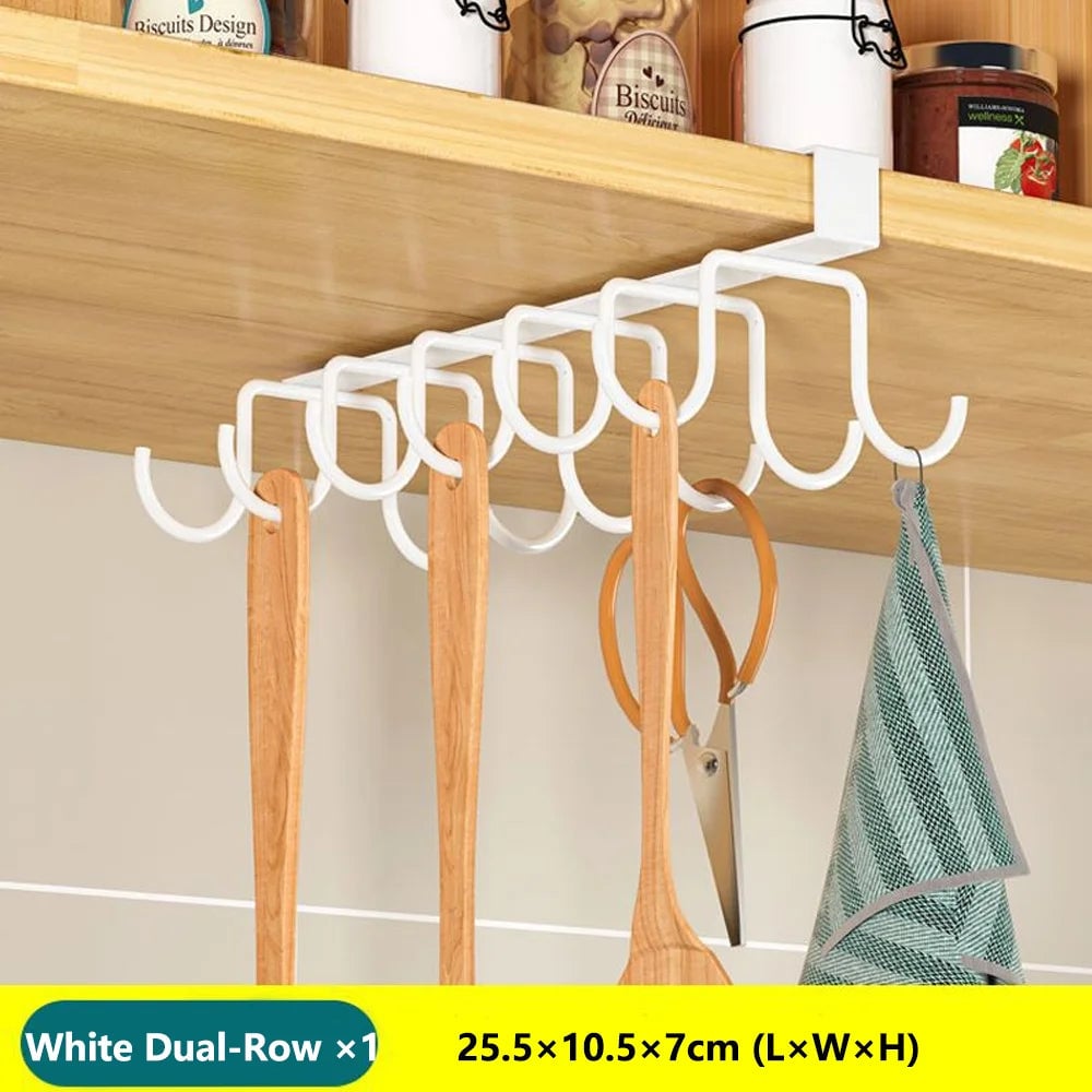 Under Cabinet Hanging Organizer Rack Multi-Hook Kitchen Storage